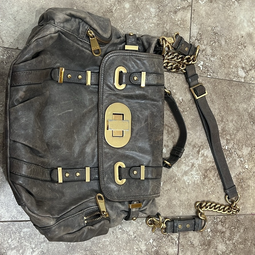 Badgley Mischka leather purse grey  and gold